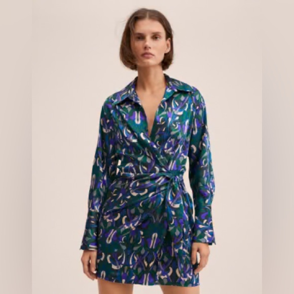 Mango- Multicolor Patterned Rap Dress Size 8 - image 1